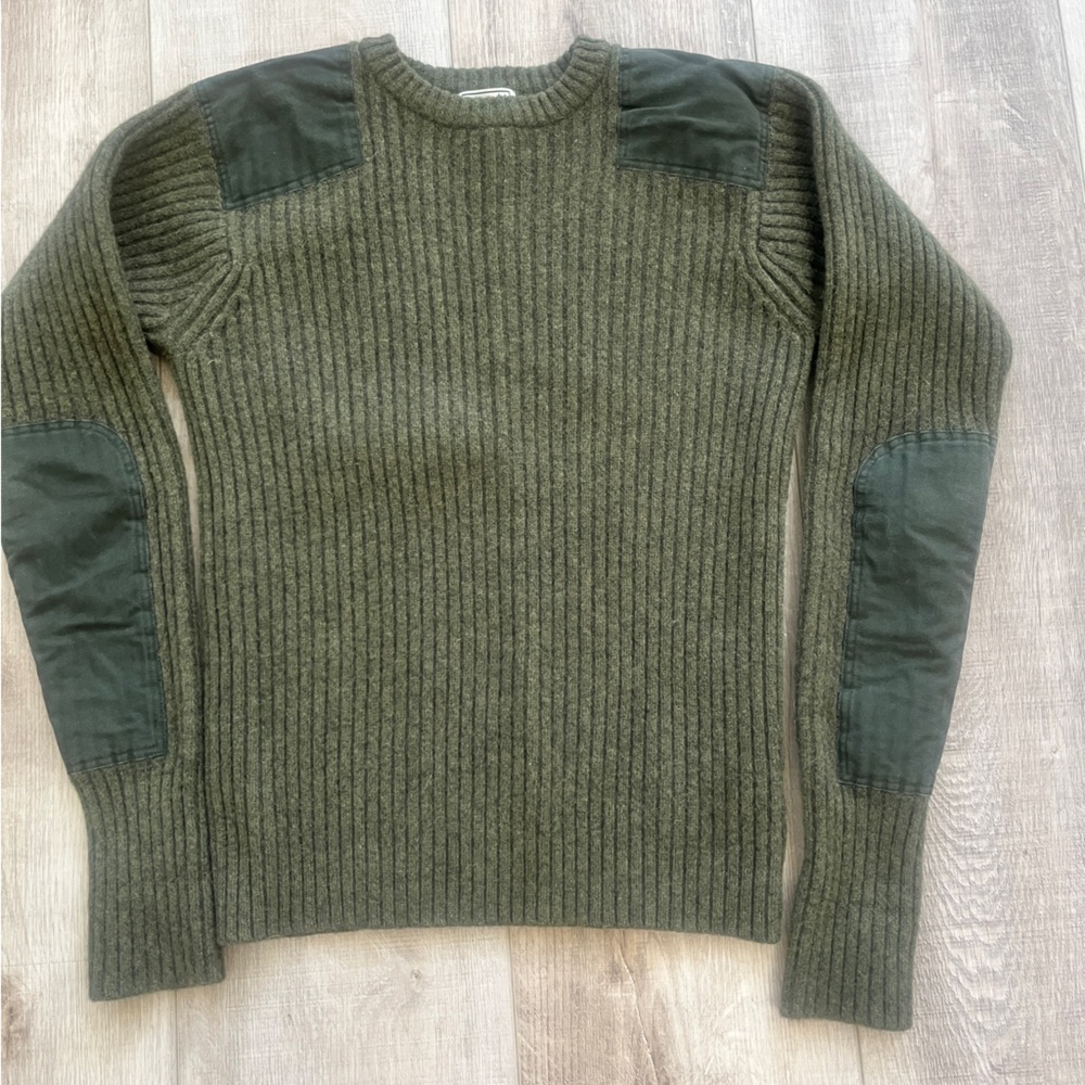 VTG LL BEAN N.O.S Crewneck Pullover Merino Lambswool Sz M 36” Green Elbow Patch